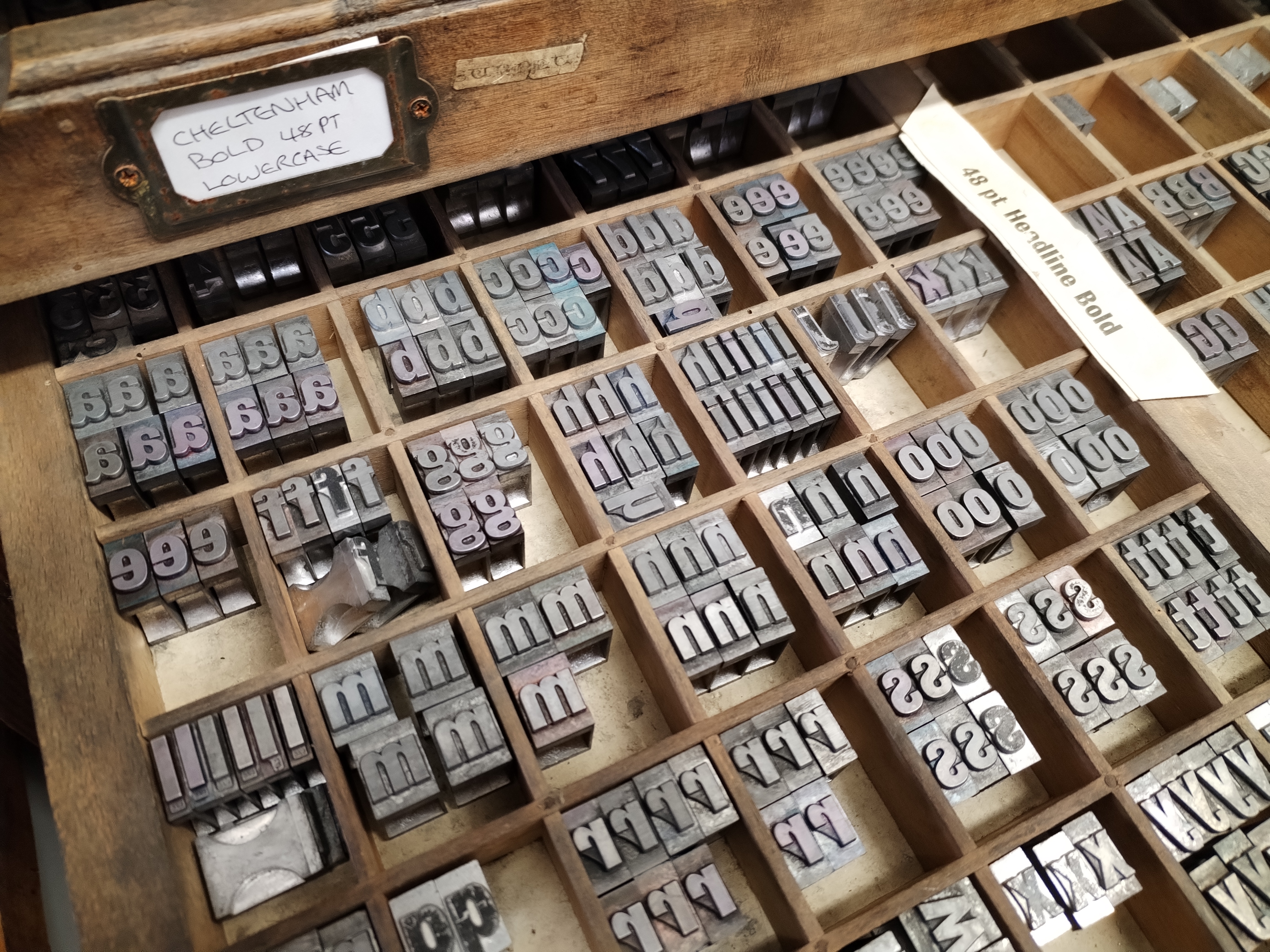 Metal fonts in a drawer